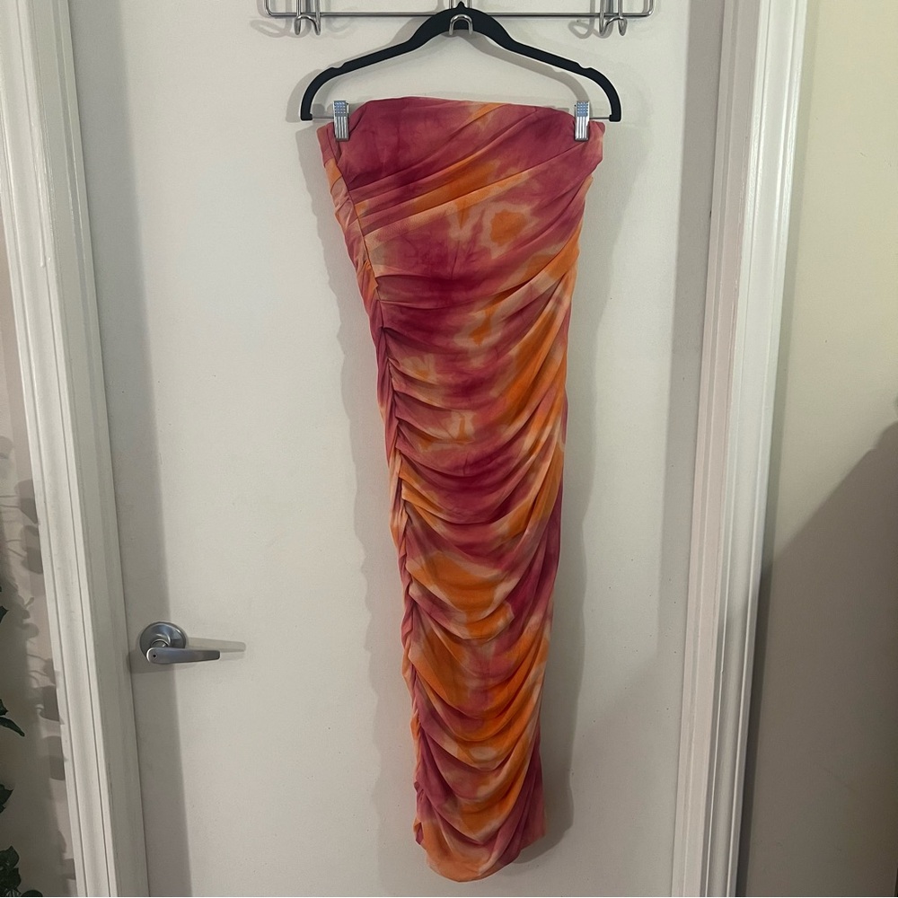 ZARA: Pink and Orange Tulle Strapless Dress S